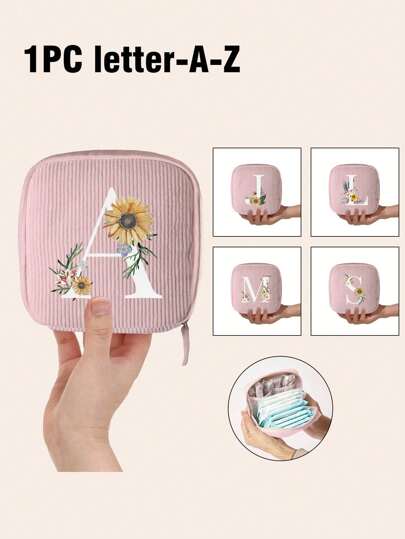 1 件花朵字母图案卫生巾收纳袋便携袋大容量，女士卫生棉条收纳袋卫生巾袋餐巾化妆包收纳袋女士化妆包女孩适用于口红、刷子、护肤品、手机、硬币、小物品，适用于家庭、礼物、度假和节日万圣节圣诞节多功能用途，波西米亚风
