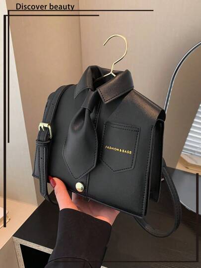 Novelty Funny Collar Shape Crossbody Bag For Women, Fashionable Black Flip Cover Phone Bag, Interesting Gift