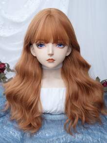 alicegarden Peruka syntetyczna, odporna na ciepło, długa, kręcona, falowana, 1 sztuka, w kolorze brudnej pomarańczy, 24 cale długości, wykonana z włókna, odpowiednia do codziennego użytku, naturalna i realistyczna sztuczna ozdoba do włosów. (Bez akcesoriów)