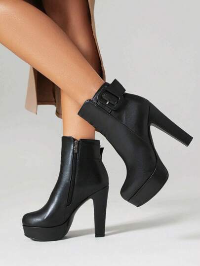 Women High Heel Chelsea Boots, British Style Chunky Heel Ankle Boots, Antiskid Zipper Closure Short Boots, New Arrival Autumn/Winter Fashion,Boots For Women,Platform Heels For Women