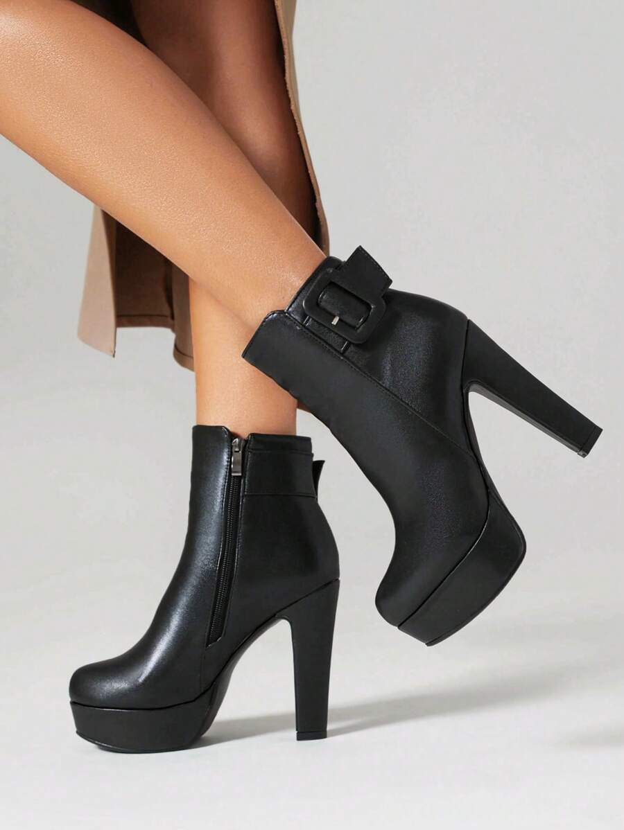 Giày bốt Chelsea cao gót cho nữ, bốt cổ ngắn kiểu Anh đế dày, bốt ngắn chống trượt có khóa kéo, hàng mới về thời trang Thu/Đông, bốt cho nữ, bốt đế cao cho nữ - màu đen - Xem 1