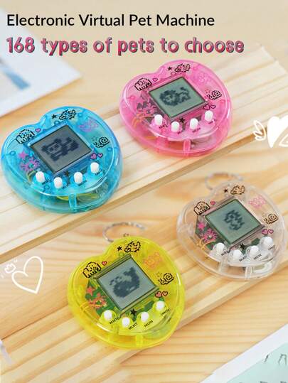 1 件/2 件/4 件迷你虚拟宠物游戏机，透明色个性化心形外观，便携式设计（可用作钥匙扣/包包吊坠），儿童抚养和互动的益智玩具，万圣节/圣诞节/学校礼物