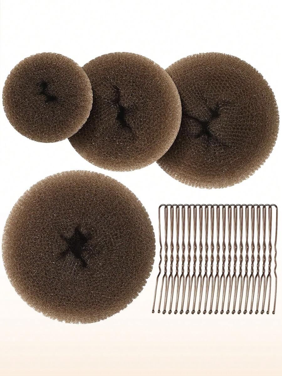 24pcs Hair Bun Maker, Hair Buns For Girls, Hair Donuts, Ballet Bun Maker,4 Size, Light Brown - Multicolor - View 1