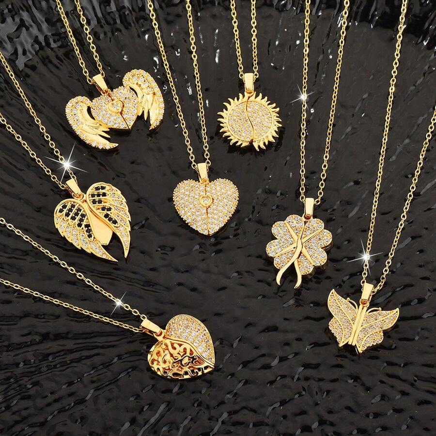 可定制照片、图像、姓名、字母项链，镀铜方晶锆石可打开雕刻锁骨项链，适合圣诞节、情人节、日常佩戴、送给朋友、母亲的礼物，采用优雅的礼品盒包装 - 愛心黑白項鍊 - 查看 1