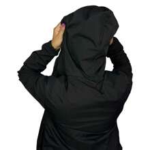 Women's Plain Waterproof Windbreaker Jacket 100% Lined With Hood Without Elastic Waist - 黑色 - 查看 3