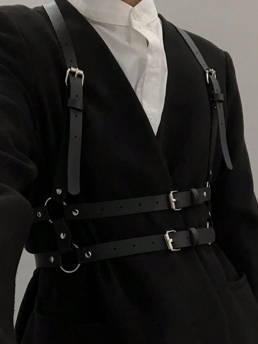 1PC Fashion Men Leather Chest Harness Lingerie Adjustable Leather Body Bondage Strap Punk Club Costume Clothing Accessories For Going Out Outfit Wedding Party And For Gift Halloween Accessories, Halloween Costumes Autumn-Winter Accessories Halloween Costume,Suitable For Teens, Youth,Men,Casual, Outdoor, Athletic, Vacation, Graduation Gifts, Birthday, Daily Wear - Black - View 1