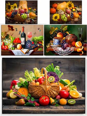 1pc Canvas Wall Art Poster, Fruits And Flowers Blue Wall Decoration, Change Your Home - Artistic Wall Painting For Living Room, Bedroom, Bathroom, Office, Hallway, And Kitchen Wall Decoration, No Frame