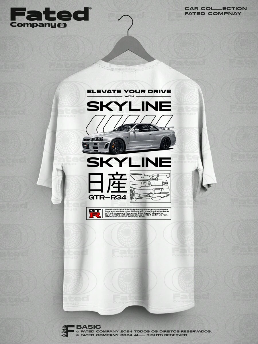 Skyline GT-R R34 Brian O'Conner Fated Car Collection 100% Cotton Sports Car T-Shirt - 白色 - 查看 1