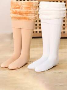 1 Cặp quần tất len Cashmere dày dặn ấm áp màu trơn co giãn cao dành cho bé gái mùa thu đông, thời trang phù hợp với mọi đôi chân trần, thích hợp sử dụng hàng ngày vào mùa đông - Màu be - Xem 4