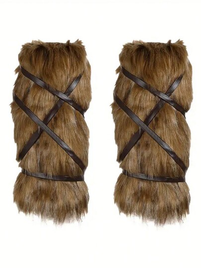 1 par de calentadores de pierna marrones retro y esponjosos de estilo medieval vikingo para disfraces de Halloween, accesorios y cosplay