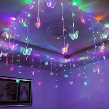 1pc Magic Butterfly LED Curtain Light - 96 LED Beads, 8 Modes, USB Powered, Remote Control, Copper Wire String Lights, Suitable For Nursery, Bedroom, Wedding, Party, Dorm, Patio Decor, Baby Shower, Home Decor, Gift - Multicolor - View 5