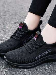 Zapatillas negras transpirables, antideslizantes y con suela suave para mujeres para primavera y otoño, baile y uso casualZapatillas Ligeras Con Amortiguación, Perfectas Para Correr, Jugar Al Tenis, Caminar, Jugar Al Voleibol, Etc/Zapatillas deportivas para mujer,Zapatillas de malla transpirable,Casual,Ligeras,Outdoor,Antideslizantes,Ligeras,Casual,Transpirables,Cómodas,Malla transpirable negra,Suela suave que absorbe los impactos,Diseño elegante de color sólido,Ligeras y cómodas,Zapatillas de malla transpirable para deportes al aire libre,Adecuadas para todas las actividades al aire libre. - Negro - Ver 6