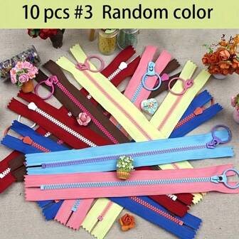10pcs Different Color Resin Zipper 3# Closed Mouth Pull Ring ZipperPull Head Sewing Bag Purse Wallet Fabric Accessories Craft