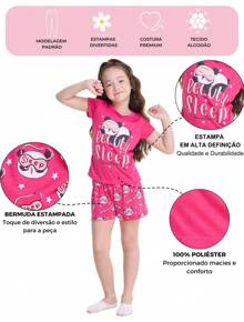 Kit Sortido 2 Pijamas Infantis para Meninas Confortáveis e Cheios de Estilo - 2 Camisetas + 2 Shorts - Multicolorido - Visão 3