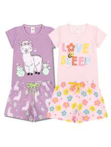 Kit Sortido 2 Pijamas Infantis para Meninas Confortáveis e Cheios de Estilo - 2 Camisetas + 2 Shorts - Multicolorido - Visão 9
