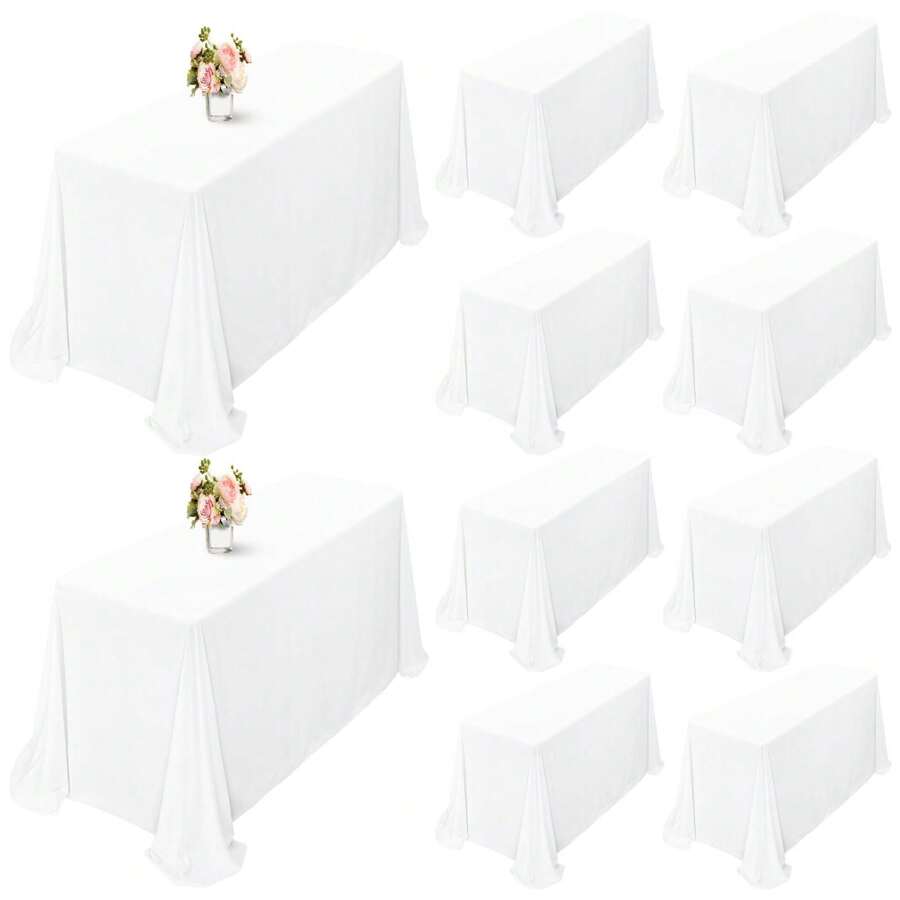 10 Pack Tablecloth 90 X 132 Inch, Rectangle Tablecloth For 6 Foot Table, Rectangular Polyester Table Cloth Stain And Wrinkle Resistant Washable Fabric Table Covers For Wedding Parties - 白色 - 查看 1