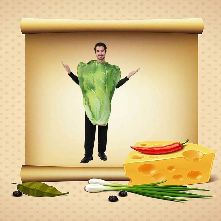 成人泡菜汉堡生菜服装角色扮演趣味食物服装成人情侣装 - 軍綠色 - 查看 1