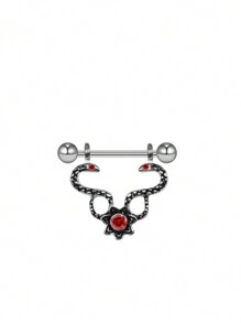 1 Stück Halloween schwarze Flügel Brustwarzen Stab lackierter Edelstahl Hantelbrustwarzenring mit roten Zirkonia Spinnen- und Fledermaus Elementen Brustwarzen Piercing Schmuck