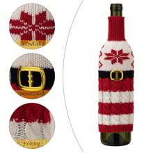1/3/4 件圣诞字母针织红白条纹瓶套装饰适用于餐厅派对节日、瓶子礼品套装、家居装饰、餐厅、酒吧、咖啡厅、婚礼、派对装饰、朋友礼物、圣诞礼物、新年礼物。、圣诞礼物、圣诞快乐