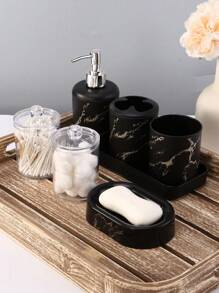 Bộ phụ kiện phòng tắm bằng đá cẩm thạch 7 món, Bộ phòng tắm bằng nhựa có khay, Hộp đựng xà phòng, Giá để bàn chải đánh răng, Cốc đựng bàn chải đánh răng, Đĩa đựng xà phòng, Giá để tăm bông vệ sinh cho phòng tắm/Bộ đồ dùng phòng tắm tân gia Trang trí phòng tắm tại nhà Trang trí mùa thu Trở lại trường - Nhiều màu - Xem 9