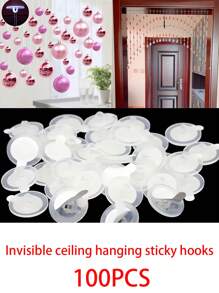 10/100pcs Mini Transparent Adhesive Hooks, Seamless Hanging Flag Hooks For Christmas Party, Wall Storage Hooks, Party Decor Accessories, DIY Home Decor Hanging Hooks, Ceiling Hooks