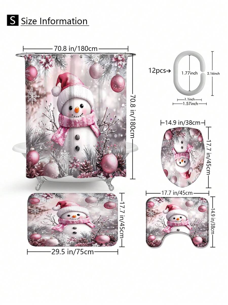 1pc/4pcs Christmas Snowman Bathroom Decor Set Waterproof Shower