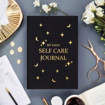 1 件装 Star My DAILY SELF CARE JOURNAL 笔记本高级皮革纸烫印字母分页奢华金边无日期计划内页自我管理/自我反思/感恩五分钟，感恩节、圣诞节、生日万圣节装饰创意礼物