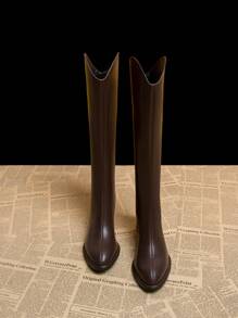 2024 秋季新款中粗跟高筒靴，经典时尚过膝靴，优雅简约设计 - 咖啡棕 - 查看 3