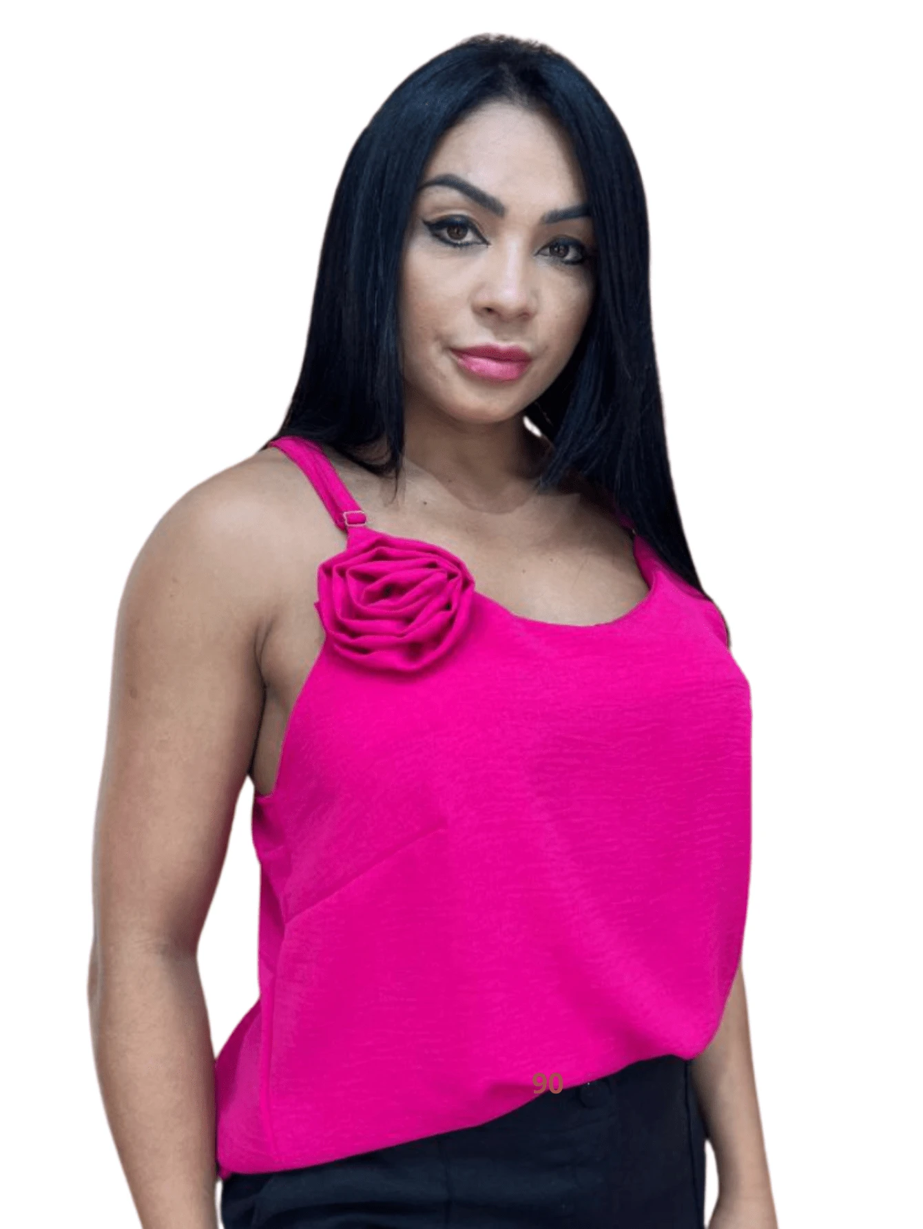 Women's Blouse With Straps And Flower Detail - Hot Pink - View 1