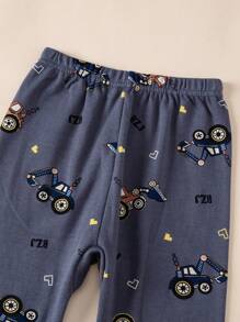 2pcs Young Boy Cartoon Excavator Print Pajama Set, Cotton Long Sleeve Top And Pants, Spring/Autumn - Blue - View 7