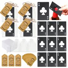 30 Stück Poker Karten Flaschenöffner Set, inklusive 10 Pik Ass Flaschenöffner, 10 Stück Organzabeutel, 10 Stück Dankeskarten, Geschenke für Trauzeugen für Hochzeit, Geburtstag, Bridal-Shower (Silber und Schwarz)