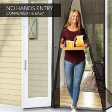 1pc Magnetic Self-Sealing Heavy Duty Screen Door, Magnetic Closure Keep Insects Out, Retractable Screen Mesh Sliding Door - Black - View 8