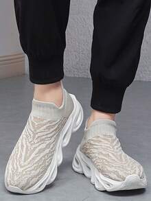 Giày thể thao nam mới, đế mềm chống trượt, thoáng khí, đi tất - Màu be - Xem 4