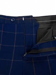 Furuyal 3pcs Men's Adult Suit Set, Including Pants, Vest And Large Blue Plaid Jacket - Navy Blue - View 5