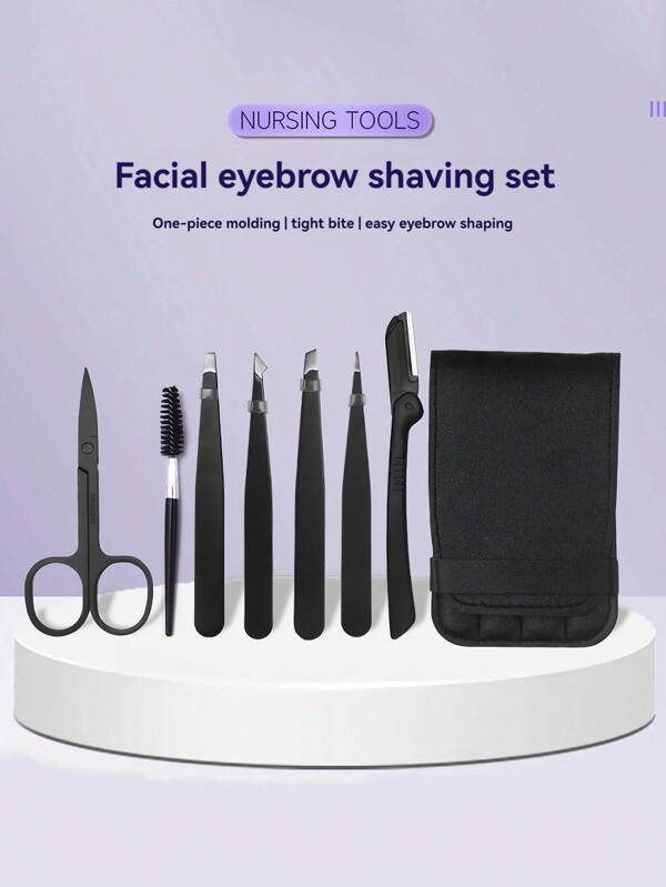 1 set de 7 pièces de pince à sourcils en acier inoxydable multicolore, outil de rasage des sourcils, outil de beauté et de maquillage, ciseaux à sourcils et ensemble de taille, couteau de rasage des sourcils pliable, pince à sourcils