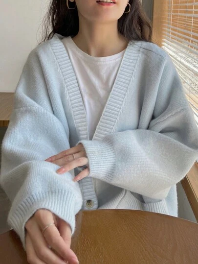 女士纯色简约休闲开衫、长袖上衣