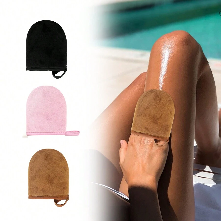 2pcs Body Lotion Applicator Thumb Gloves, Face & Body Self-Tanning Mitt, Reusable & Washable Beauty Gloves For Makeup, Tanning, Face Lotion, Sunscreen, Moisturizer Application, Massage Tool - Multicolor - View 1