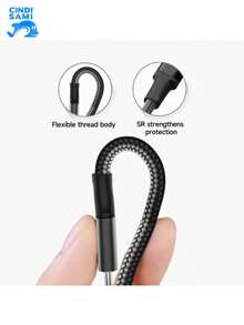 Cable De Carga De Manguera De Metal De Carga Rápida, Cable De Datos De Tubo De Resorte Adecuado Para Teléfonos Móviles Apple Android TYPE-C - Negro - Ver 4