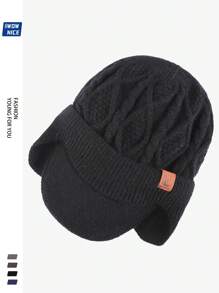 Winter Ear Warmer Thickened Lined Men Beanie Hat, Vintage Thick Faux Wool Knitted Baseball Cap With Brim For Women, Warm Knitted Hat With Brim And Ear Flaps For Outdoor Warmth, Best Holiday Gift For Dadwinter Hat