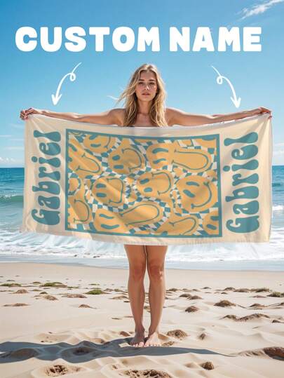1pc Custom Name Beach Towel, Custom Beach Towel With Name, Custom Name Pool Towel, Personalized Name Beach Towel, Personalized Bath Towel, Gift Towel, 70*140cm, 100% Polyester, Letter Combination Beach Towel, Perfect For Bachelorette Parties