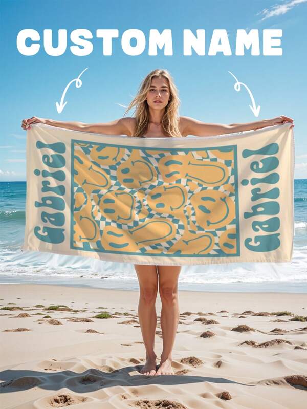 1pc Custom Name Beach Towel, Custom Beach Towel With Name, Custom Name Pool Towel, Personalized Name Beach Towel, Personalized Bath Towel, Gift Towel, 70*140cm, Letter Combination Beach Towel For Cuddling And Relaxing Moments, Unique Gift For Husband, Wife, Boyfriend, Girlfriend, Gift For Her/Him, Multi-Functional, Ornamental, Reusable, Breathable, Adorable, High-Quality, Cute, Soft, Custom, Personalized, Unique, Ideal Gifts For Him, Ideal Gifts For , Bathroom, Home Summer Holiday Bathroom DecorTravel Essentials Travel Accessories Beach Essentials