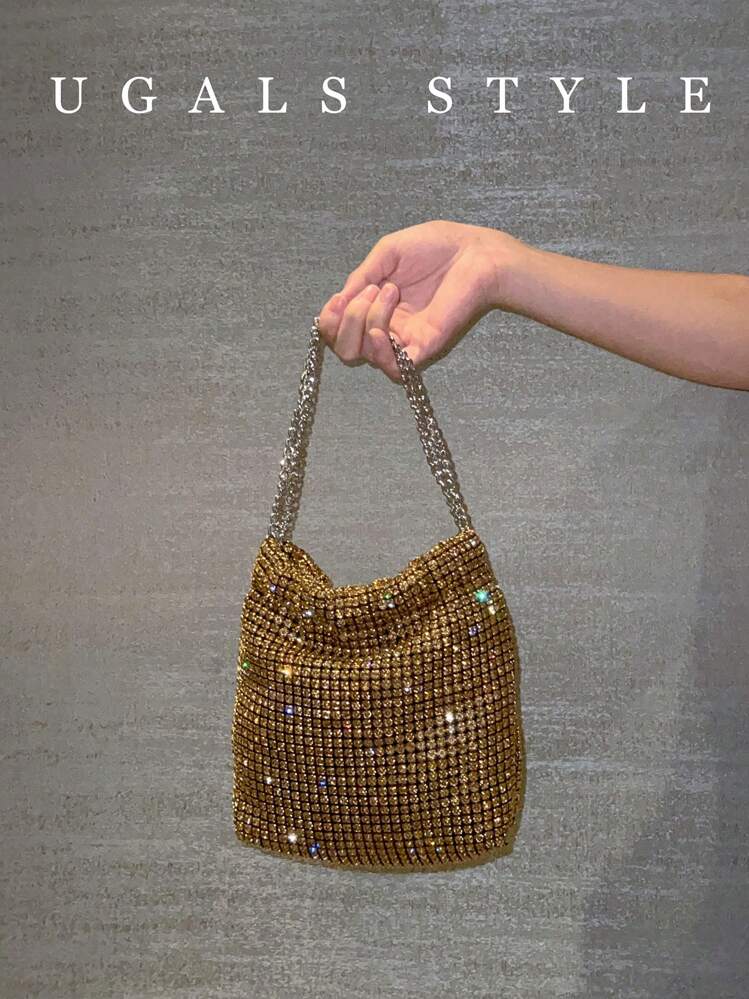 Sparkling Rhinestone Rope Woven Mesh Evening Bag Drawstring Bucket Bag Underarm Bag Perfect For Party Wedding Dinner Banquet Matches Wedding Dress Formal Dresses Prom Dress Birthday Dress Women s Dres...
