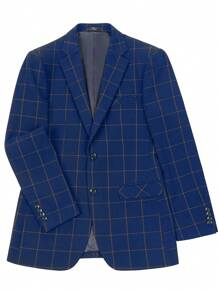 Furuyal 3pcs Men's Adult Suit Set, Including Pants, Vest And Large Blue Plaid Jacket - Navy Blue - View 10