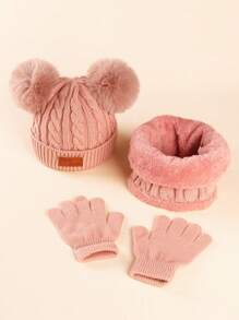 3pcs Kids Winter Knitted Hat, Scarf And Gloves Set, Unisex Warm Accessory Set For Toddlers, Children - Three-piece Knitted Hat - View 6