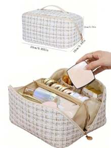 1pc Large Capacity Cosmetic Bag, Portable Travel Makeup Organizer Pouch, Multi-Functional Handbag, Double-Layer Toiletry Bag, 3 Sizes, Suitable For Makeup Brushes - Multicolor - View 18