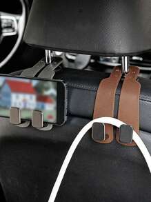 1pc Car Seat Back Double Hook With Hidden Phone Holder And Storage Compartment, Multi-Functional Split Car Hook - Multicolor - View 9