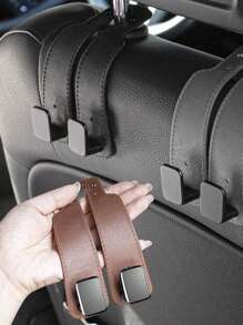 1pc Car Seat Back Double Hook With Hidden Phone Holder And Storage Compartment, Multi-Functional Split Car Hook - Multicolor - View 4