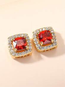 方晶鋯石裝飾耳釘 - 銀色 - 查看 7