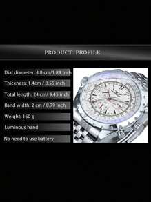 Reloj mecánico automático deportivo para hombre, blanco, esfera pequeña multifunción con pantalla de semana y 24 horas, estilo de reloj casual para hombre de negocios, banda de acero inoxidable, bisel giratorio, incluye caja de regalo - Plateado - Ver 6