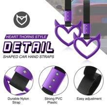 ROJEMXVE 1pc Heart Handle Ring Bumper Warning Car Accessory Heart Hand Strap Drift Charm Rear Bumper Warning Ring Decor For Car Bus Subway Interior Exterior Decoration(Purple, Devil Style)